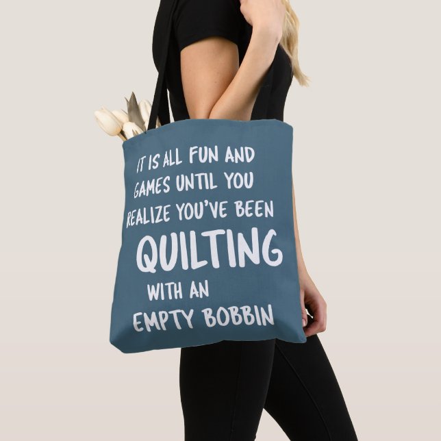 Funny Quilting Problems Quote for Quilters Tote Bag (Close Up)