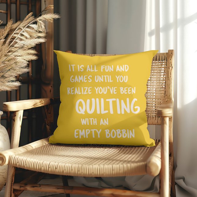 Funny Quilting Problems Quote for Quilters Yellow Throw Pillow (Creator Uploaded)