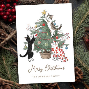 Funny Quirky Christmas Tree Cats Greetings Holiday Card