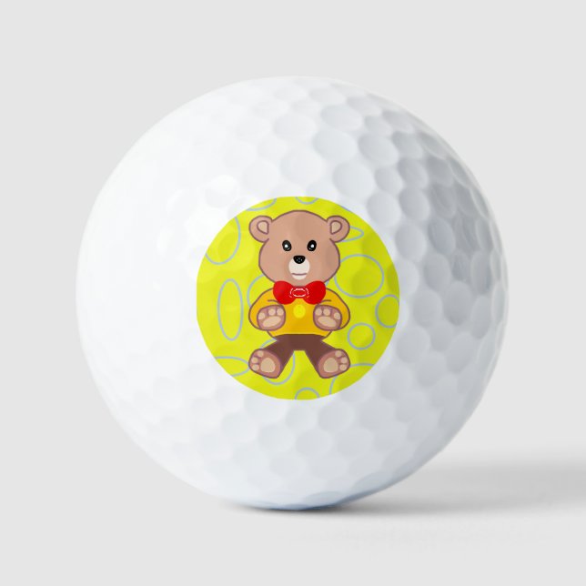 Funny Quirky Cute Bowtie Bear on Yellow Golf Balls (Front)