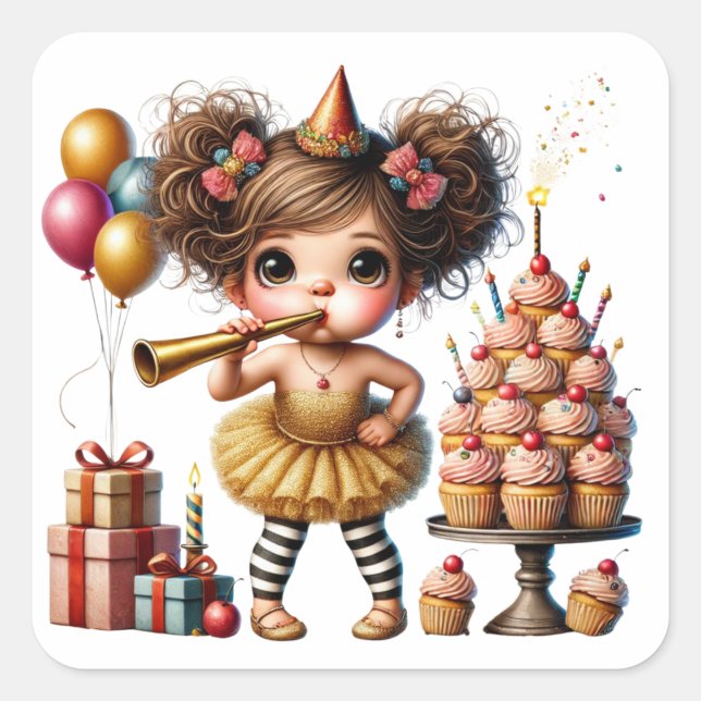 Funny Quirky Gnome Birthday Square Sticker (Front)