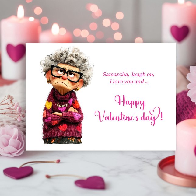 Funny Quirky Grumpy Lady Valentine’s Day Card (Funny Quirky Grumpy Lady Valentine’s Day Card)