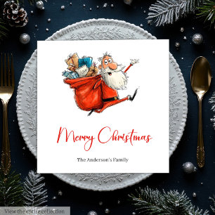 Funny Quirky Santa Red Green Dinner Napkins