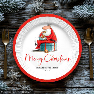 Funny Quirky Santa Watercolor Christmas Plates