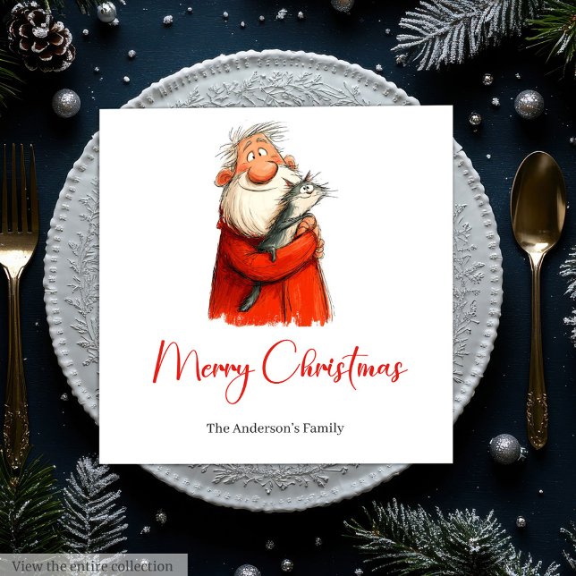 Funny Quirky Santa Watercolor Holiday Napkins (Funny Quirky Santa Watercolor Holiday Napkins)
