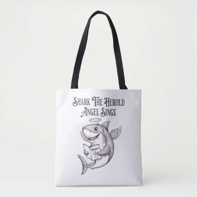 Funny Quirky Shark The Harold Angel Sing Christmas Tote Bag (Front)