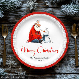 Funny Quirky Watercolor Santa Christmas Plates