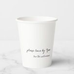 Funny Quote Early Night Aging Couple Humor Custom Paper Cups<br><div class="desc">Add a touch of humor to your gathering with these funny personalized paper cups featuring the cheeky phrase "please leave by 9 PM" and customizable family or host name below. The minimalist design, with elegant black script on a clean white background, makes these perfect for casual dinner parties, housewarming events,...</div>