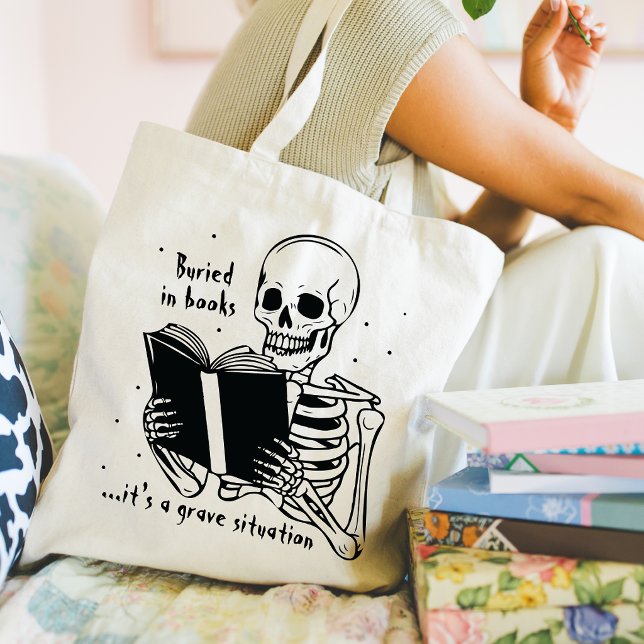 Funny Quote For Book Lovers Gothic Skeleton Tote Bag (Creator Uploaded)