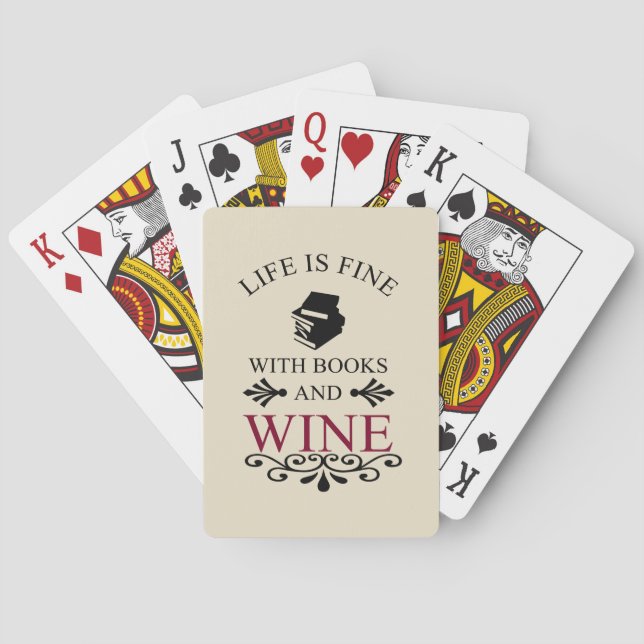 funny quote for books and wine lover playing cards (Back)