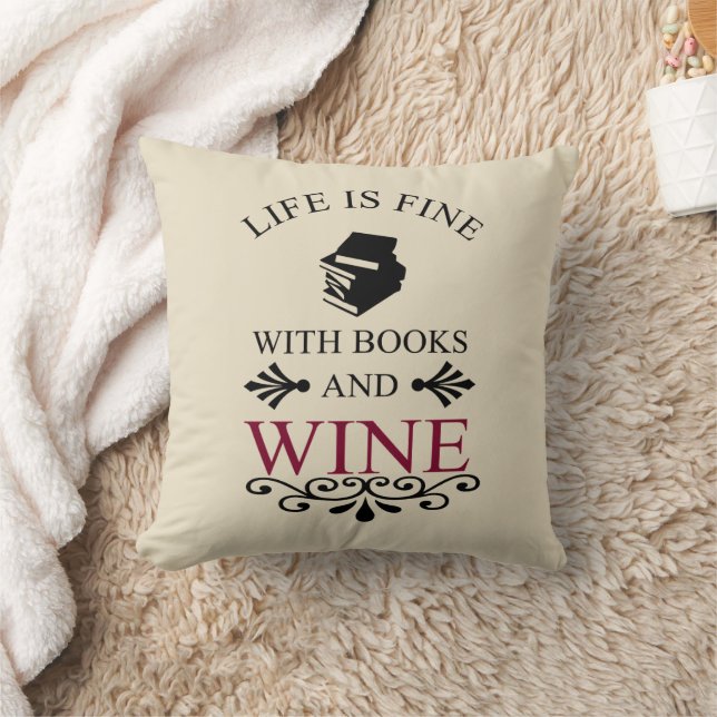 funny quote for books and wine lover throw pillow (Blanket)