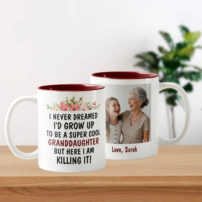 Funny Quote Granddaughter With Custom Photo & Name Two-Tone Coffee Mug (Creator Uploaded)