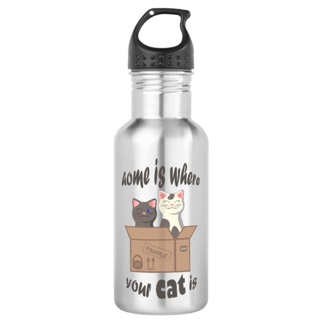 Funny quote Home is where your cat is 532 Ml Water Bottle (Front)