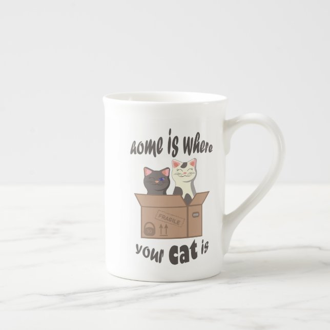 Funny quote Home is where your cat is Bone China Mug (Right)