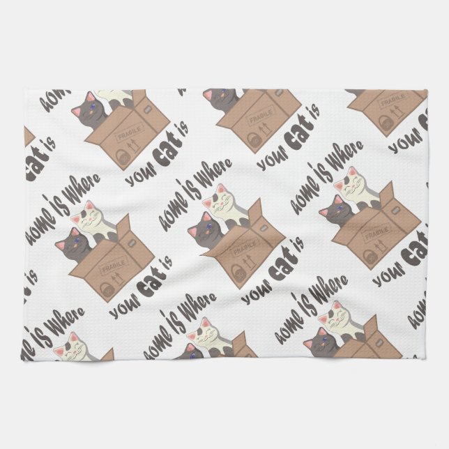 Funny quote Home is where your cat is Kitchen Towel (Horizontal)