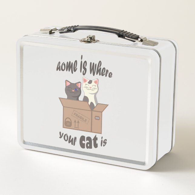Funny quote Home is where your cat is Metal Lunch Box (Front)