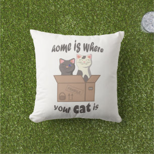 Funny quote Home is where your cat is Outdoor Pillow