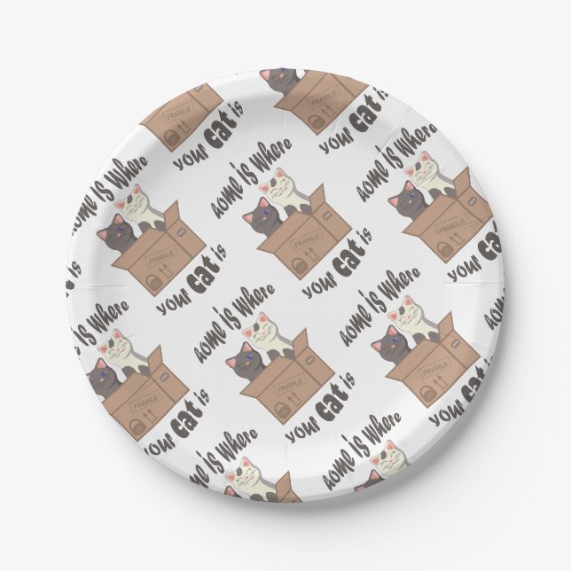Funny quote Home is where your cat is Paper Plate (Front)