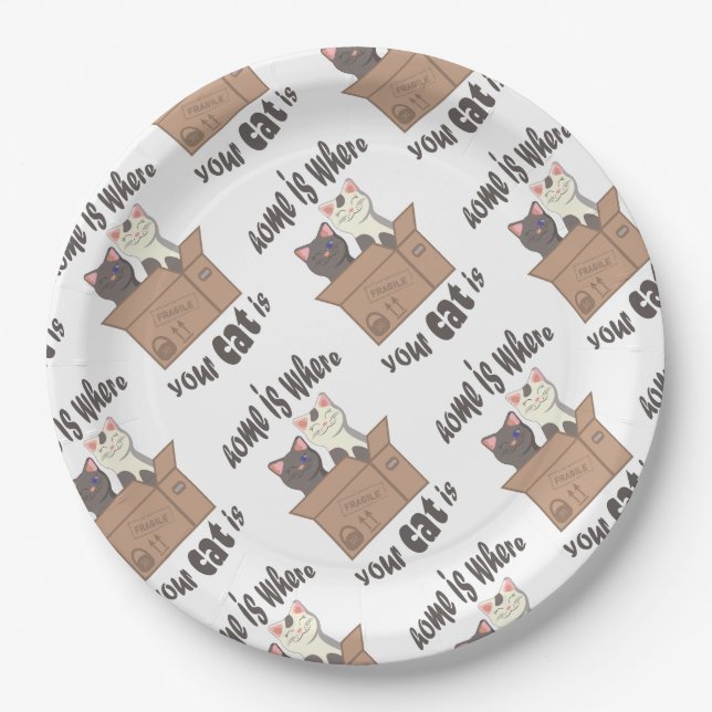 Funny quote Home is where your cat is Paper Plate (Front)
