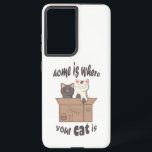 Funny quote Home is where your cat is Samsung Galaxy Case<br><div class="desc">Two cats in a craft box and funny quote "home is where your cat is"</div>