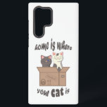 Funny quote Home is where your cat is Samsung Galaxy Case<br><div class="desc">Two cats in a craft box and funny quote "home is where your cat is"</div>