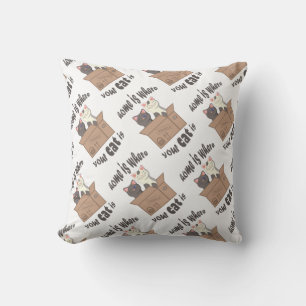 Funny quote Home is where your cat is Throw Pillow