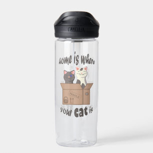 Funny quote Home is where your cat is Water Bottle