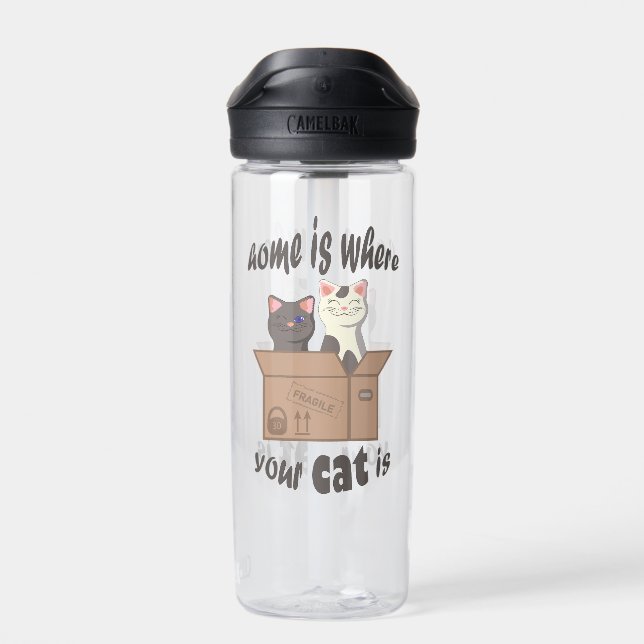 Funny quote Home is where your cat is Water Bottle (Back)