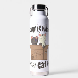 Funny quote Home is where your cat is Water Bottle