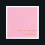 Funny Quote Introvert Humor Custom Pink Orange Napkin<br><div class="desc">Add a touch of humor to your gathering with these funny personalized paper napkins in pink and orange featuring the cheeky phrase "please leave by 9 PM" and customizable family or host name below. The minimalist design makes these napkins perfect for casual dinner parties, housewarming events, or any get-together where...</div>
