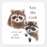 Funny Quote Kiss the Cook Cute Raccoons, Animal