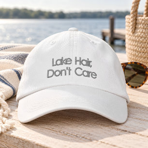 Funny Quote Lake Hair Don't Care Typography Embroidered Hat