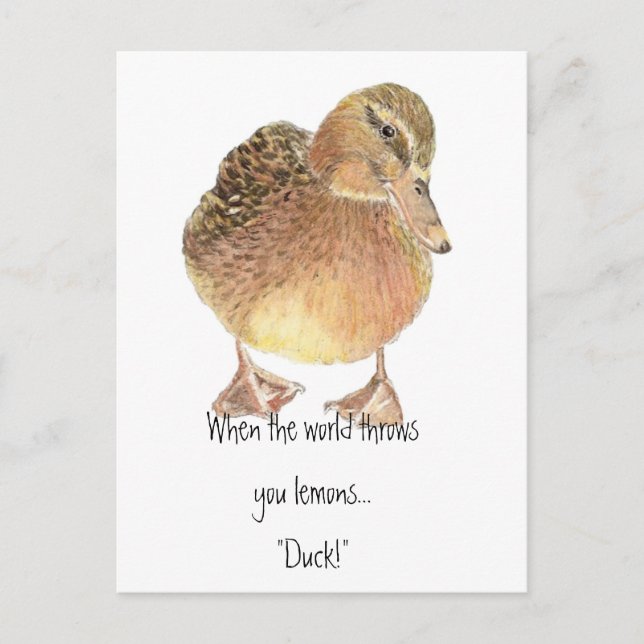 Funny Quote, Life throws Lemon, Duck, Humour Postcard (Front)
