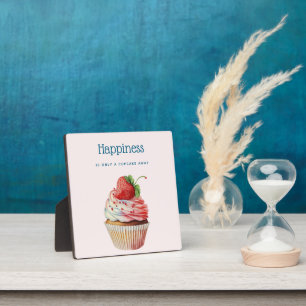 Funny Quote on Happiness with a Cupcake Image Plaque