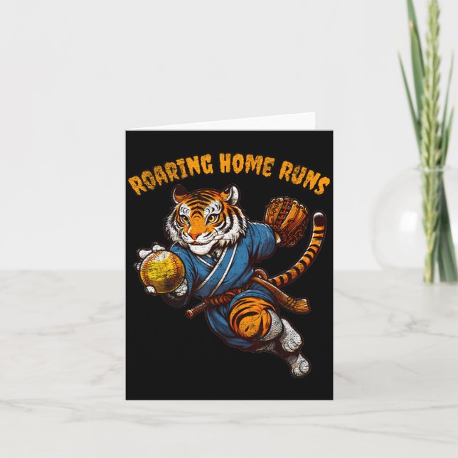 Funny Quote Roaring Home Run Ball Retro Tiger Love Card (Front)
