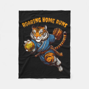 Funny Quote Roaring Home Run Ball Retro Tiger Love Fleece Blanket