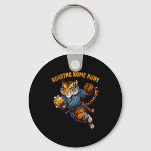 Funny Quote Roaring Home Run Ball Retro Tiger Love Keychain