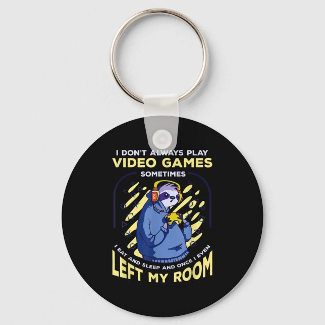 Funny Quote Sloth Playing Video Games Funny Retro  Keychain (Front)