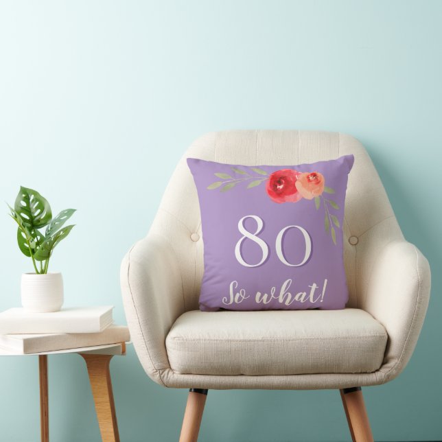 Funny Quote Watercolor Red Rose 80th Birthday Throw Pillow (Chair)