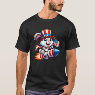 Funny Rabbit 4th July American USA Flag Fireworks T-Shirt