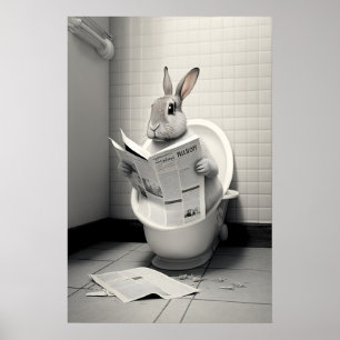 Funny Rabbit Bathroom Print Bunny Reading