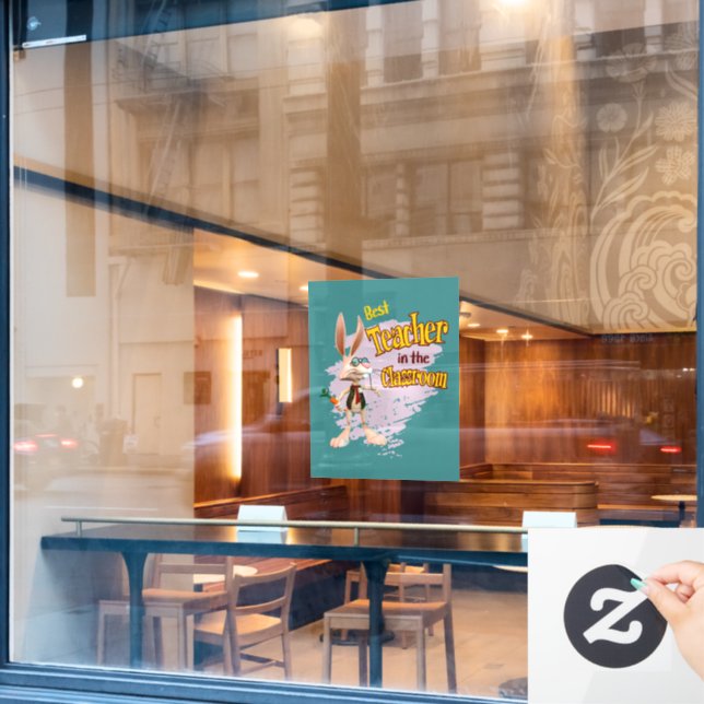 Funny Rabbit Best Teacher in the Classroom Window Cling (Cafe Window)