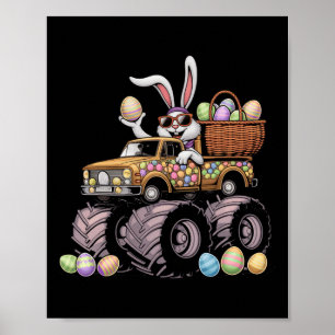 Funny Rabbit Bunny Monster Truck Eggs Kids Easter Poster