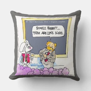 Funny Rabbit Grammar Police Cotton Throw Pillow