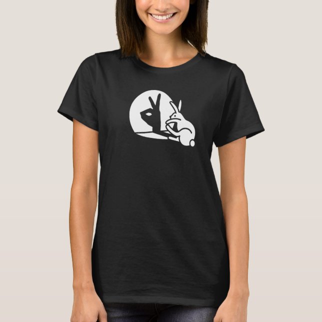Funny Rabbit hand shadow projection bunny hare pop T-Shirt (Front)