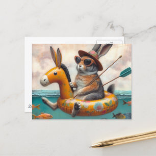 Funny Rabbit in a Donkey Float  Postcard