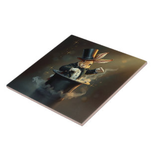 Funny Rabbit Magician Pulling Itself Out of Tophat Tile