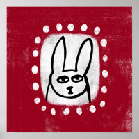 Funny Rabbit On Red Poster Wall Art