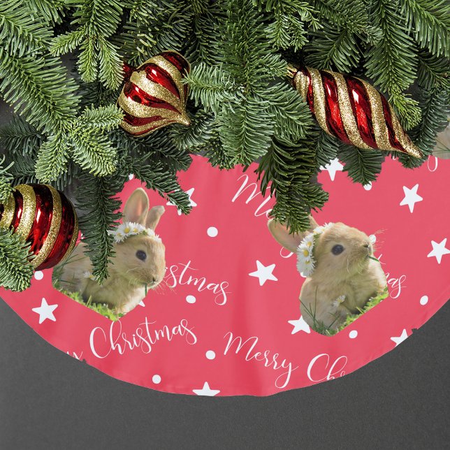 Funny Rabbit Pet Photo Red Christmas Brushed Polyester Tree Skirt (Funny Rabbit Pet Photo Red Christmas Brushed Polyester Tree Skirt
)