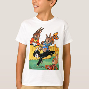 Funny Rabbit Riding A Black Dog Cartoon T-Shirt